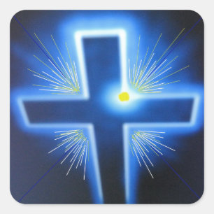 Das blaue backlit Kreuz Quadratischer Aufkleber