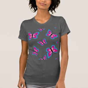 Das blaue Grenz-rosa Schmetterlingsmuster T-Shirt