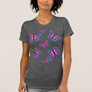 Das blaue Grenz-rosa Schmetterlingsmuster T-Shirt