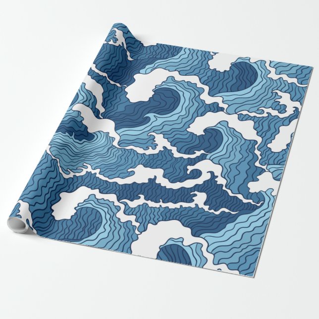 Das Blaue Muster der großen Welle Geschenkpapier (Ungerollt)