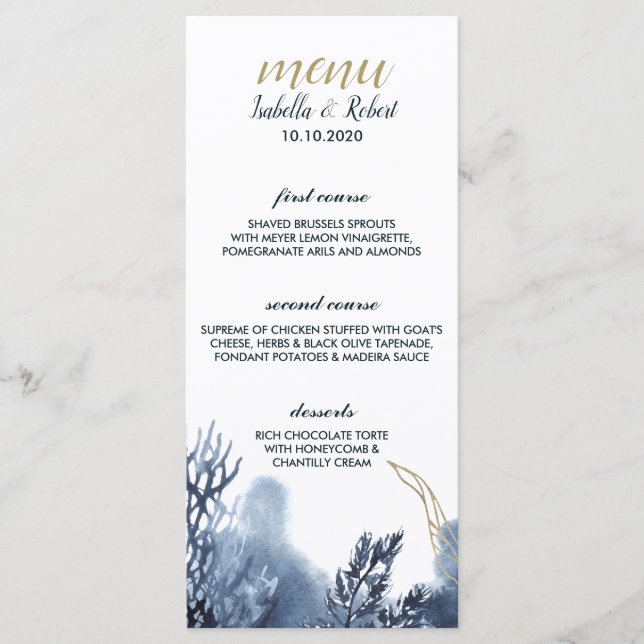 Das blaue Riff | Nautical Wedding Menu Menükarte (Vorderseite)