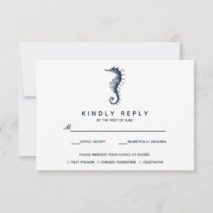 Das blaue Seepferd   Hochzeitsrabatt mit Essenswah RSVP Karte