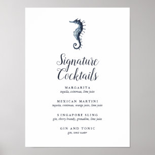Das blaue Seepferd   Signature-Cocktail-Menü-Zeich Poster