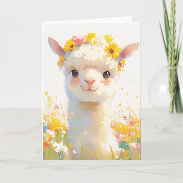 Das Blumen gekrönte Alpaka Karte (Vorderseite)