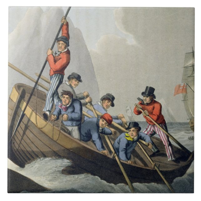 Das Boot eines Schiffs, das einen Wal, graviert Fliese (Vorderseite)