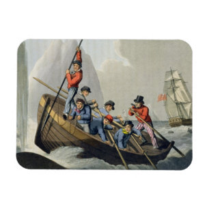 Das Boot eines Schiffs, das einen Wal, graviert Magnet