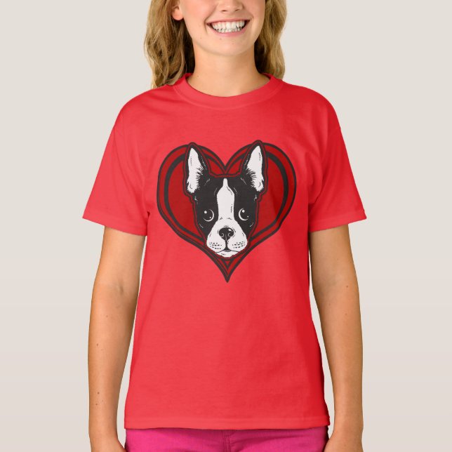 Das Boston-Terrier-Herz-Shirt des Mädchens T-Shirt (Vorderseite)
