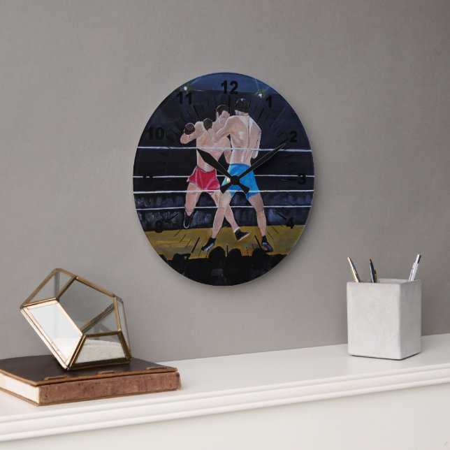 Das Boxer Gemälde von Alfred Fox Große Wanduhr (Büro)