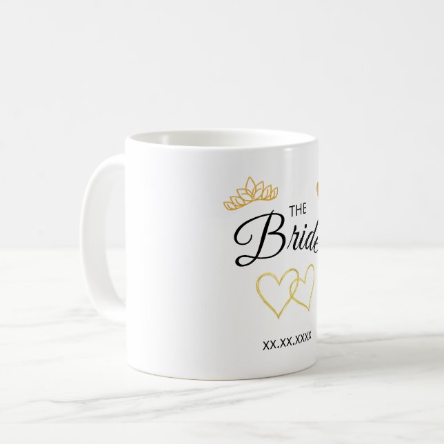 Das Braut Hochzeitsdatum Elegantes Design Kaffeetasse (Vorderseite Links)