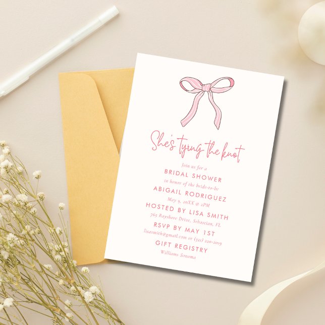 Das Brautparty des Knot-Coquette-Bows Einladung (Tying the Knot Coquette Bow Bridal Shower Invitation)