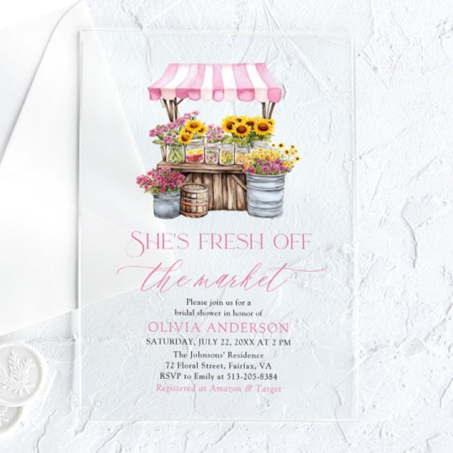 Das Brautparty des Marktes für die Bauern frisch v Acryleinladungen (Fresh Off The Market Farmers Market Bridal Shower Acrylic Invitations)