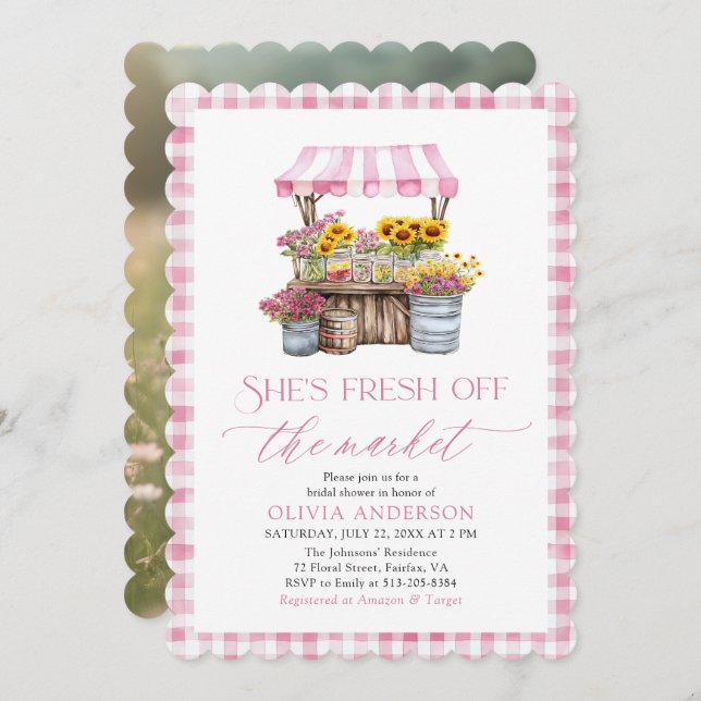 Das Brautparty des Marktes für die Bauern frisch v Einladung (Vorne/Hinten)