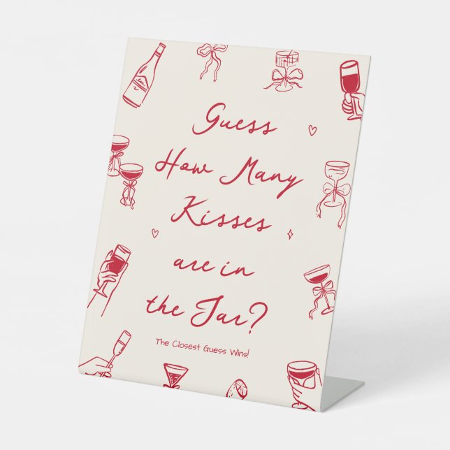 Das Brautparty schätzt, wie viele Küsse Sockelschild (Vorderseite)