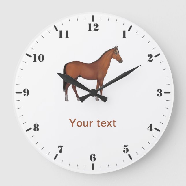 Das Brown Horse süße Tier stehend personalisieren Große Wanduhr (Vorderseite)