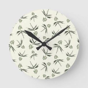 Das Budgen von grünen Branchen auf Creme - nahtlos Runde Wanduhr