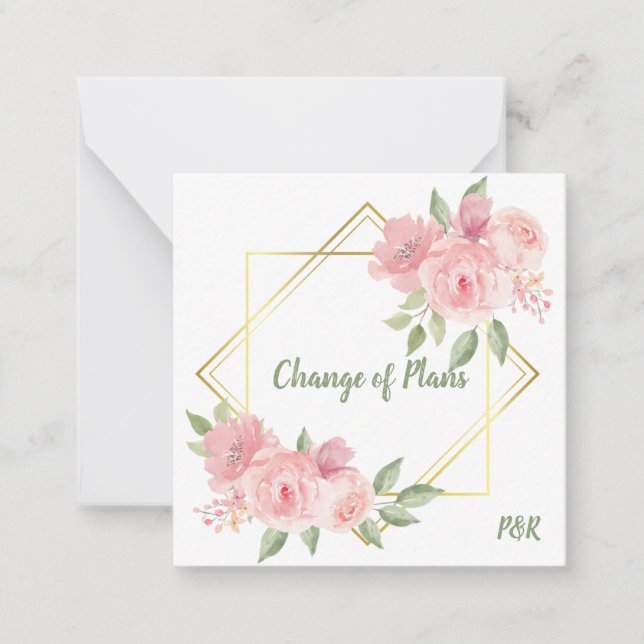 Das Budget, rosa Rosen mit goldenem Rahmen. Mitteilungskarte (Vorderseite)