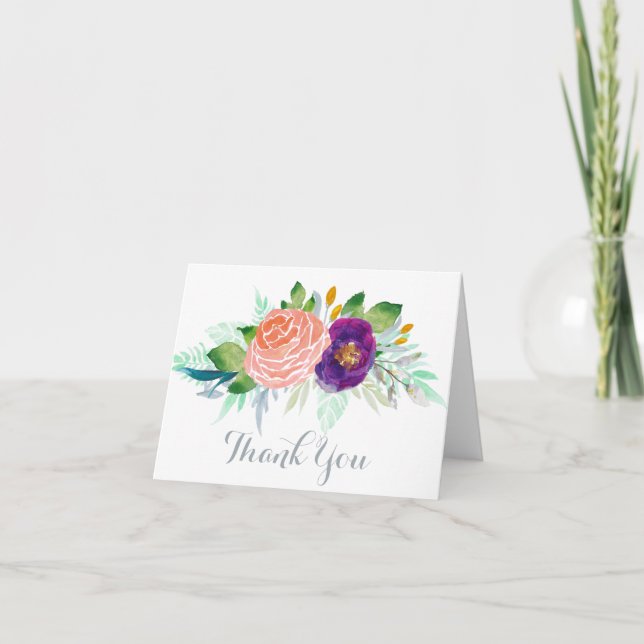 Das bunte Blumen Garten-Aquarell danken Ihnen Dankeskarte (Vorderseite)