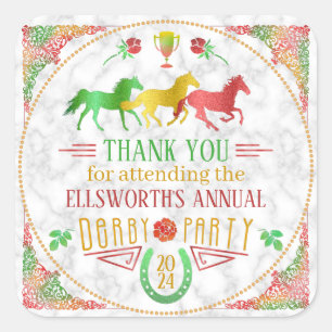 Das bunte TagesParty Pferdelaufensderby danken Quadratischer Aufkleber