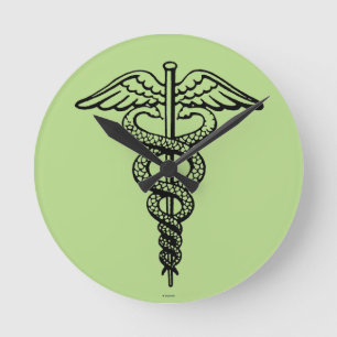 Das Caduceus-Symbol Runde Wanduhr