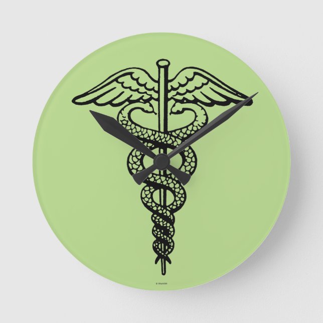 Das Caduceus-Symbol Runde Wanduhr (Vorderseite)