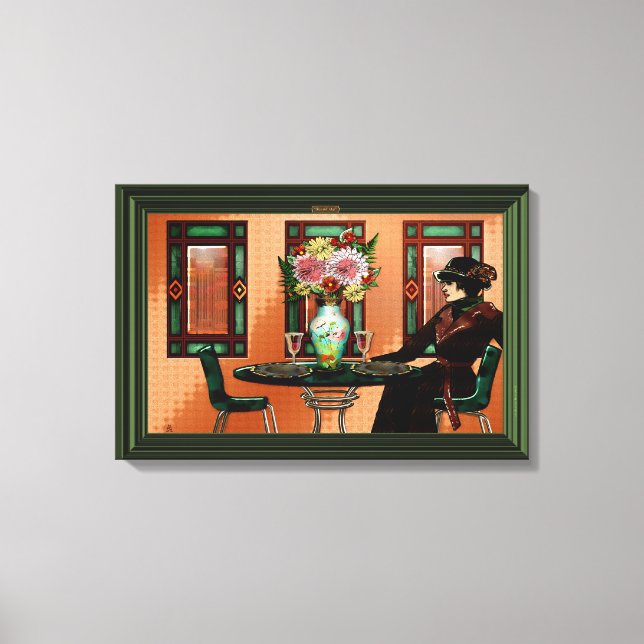 Das Café der 1920er Jahre, in dem die Frau gebrate Leinwanddruck (Vorderseite)