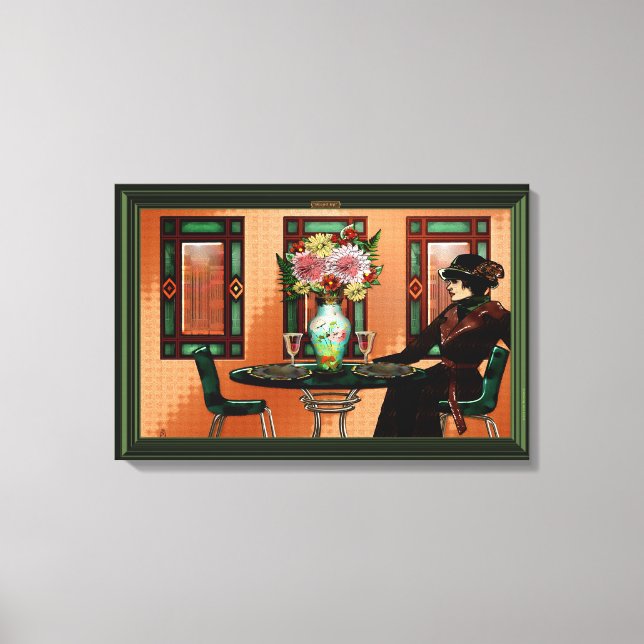 Das Café der 1920er Jahre, in dem die Frau gebrate Leinwanddruck (Vorderseite)