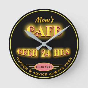 Das Café der Mama öffnen 24 Stunden Imitat-Retro Runde Wanduhr