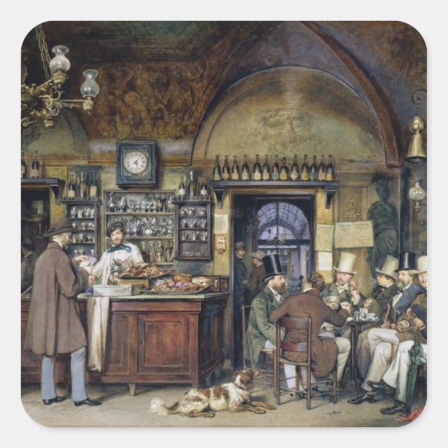 Das Café in Rom, 1856 Quadratischer Aufkleber (Vorderseite)