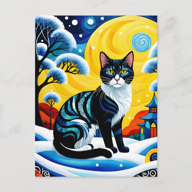 Das "Cat"-Gemälde ist eine kühle und elegante Wind Postkarte (Vorderseite)