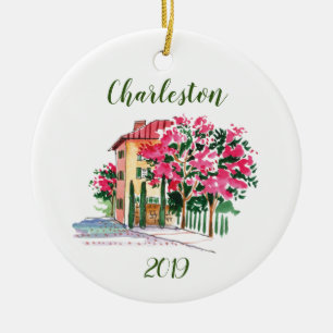 Das Charleston Street Abloom in Wasserfarbe indivi Keramik Ornament