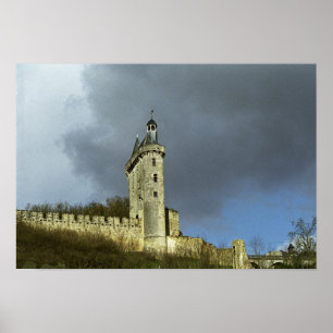 Das Chateau de Chinon Burg auf einem Hügel Poster