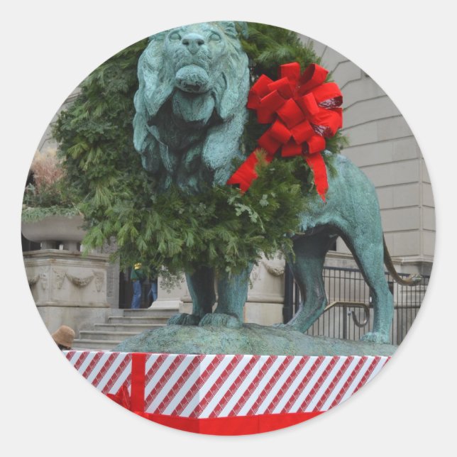 Das Chicago Art Institute Lion ist zu Weihnachten  Runder Aufkleber (Vorderseite)