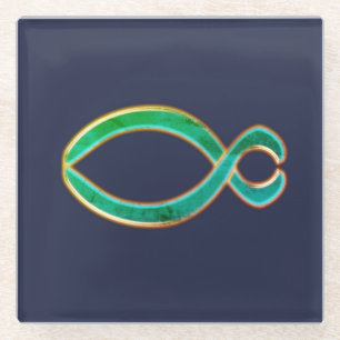 Das Christliche Symbol für Fisch. Glasuntersetzer