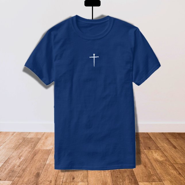 Das Christliche Weiße Kreuz der drei Nägel T-Shirt (The Three Nails White Cross Christian Navy Blue T-Shirt)