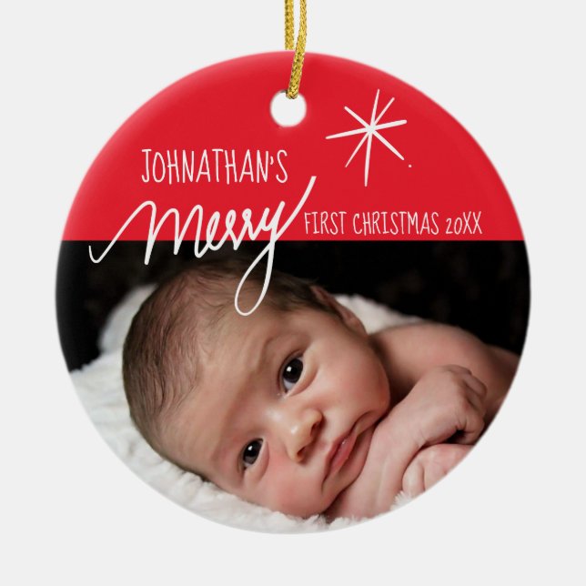 Das Christmas| des Babys erstes festliches Keramik Ornament (Vorne)