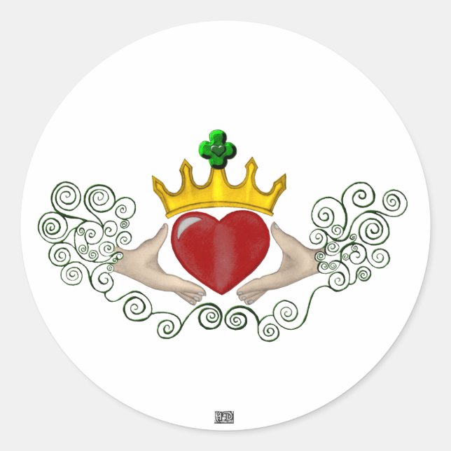 Das Claddagh (Vollfarbe) Runder Aufkleber (Vorderseite)