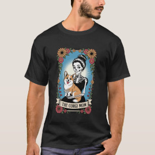 Das Corgi-Mutter-Skelett-Gothik-Blumendesign T-Shirt