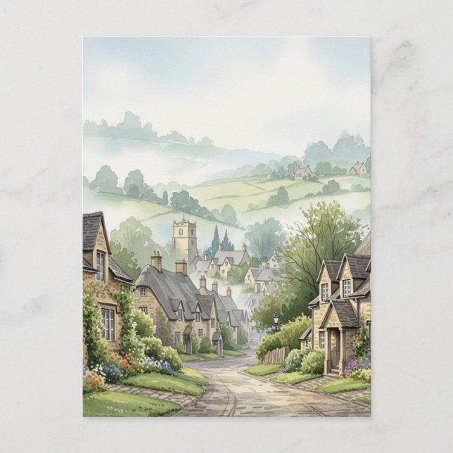 Das Cotswolds Village Misty Morning Postkarte (Vorderseite)