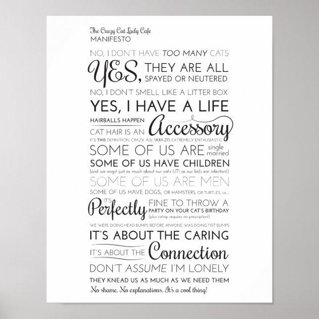 Das Crazy Cat Lady Café Manifesto Poster (Vorne)