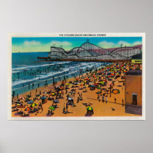 Das Cyclone Racer and Beach Crowds, Long Beach Poster
