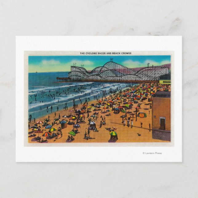 Das Cyclone Racer and Beach Crowds, Long Beach Postkarte (Vorderseite)