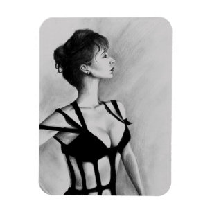 Das Dame Original Art Portrait Zeichne Magnet