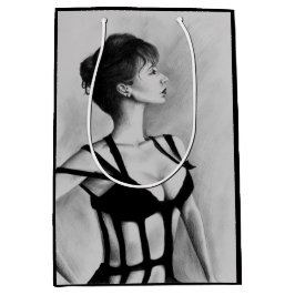 Das Dame Sexy Woman Black Dress Portrait Art Mittlere Geschenktüte