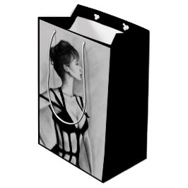 Das Dame Sexy Woman Black Dress Portrait Art Mittlere Geschenktüte