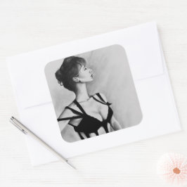 Das Dame Sexy Woman Black Dress Portrait Art Quadratischer Aufkleber