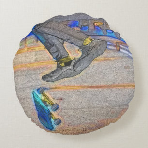 Das Deck drehen - Skateboard-Trick Rundes Kissen