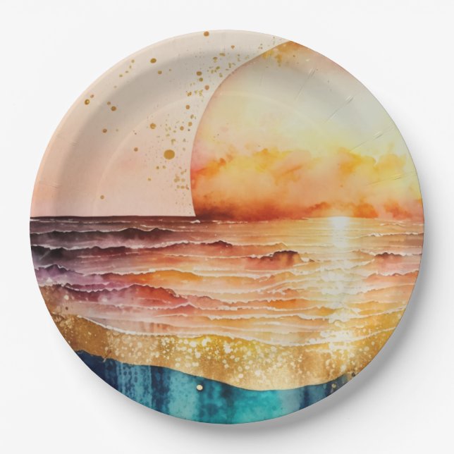 Das Design der Aquarell Beach Serie 3 Pappteller (Vorderseite)