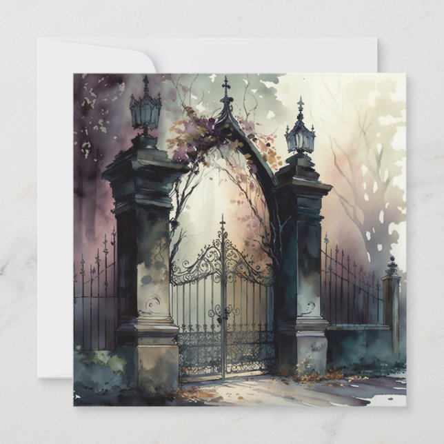 Das Design der gotischen Friedhof Gate Serie 12 Dankeskarte (Vorderseite)