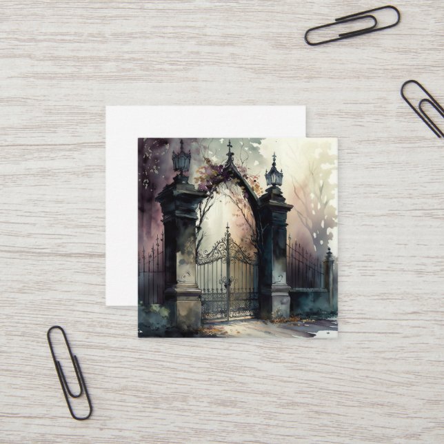 Das Design der gotischen Friedhof Gate Serie 12 Quadratische Visitenkarte (Vorderseite/Rückseite Beispiel)