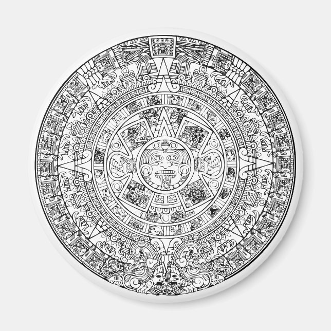Das Design des aztec Sun Calendar Circle Stone Magnet (Vorne)